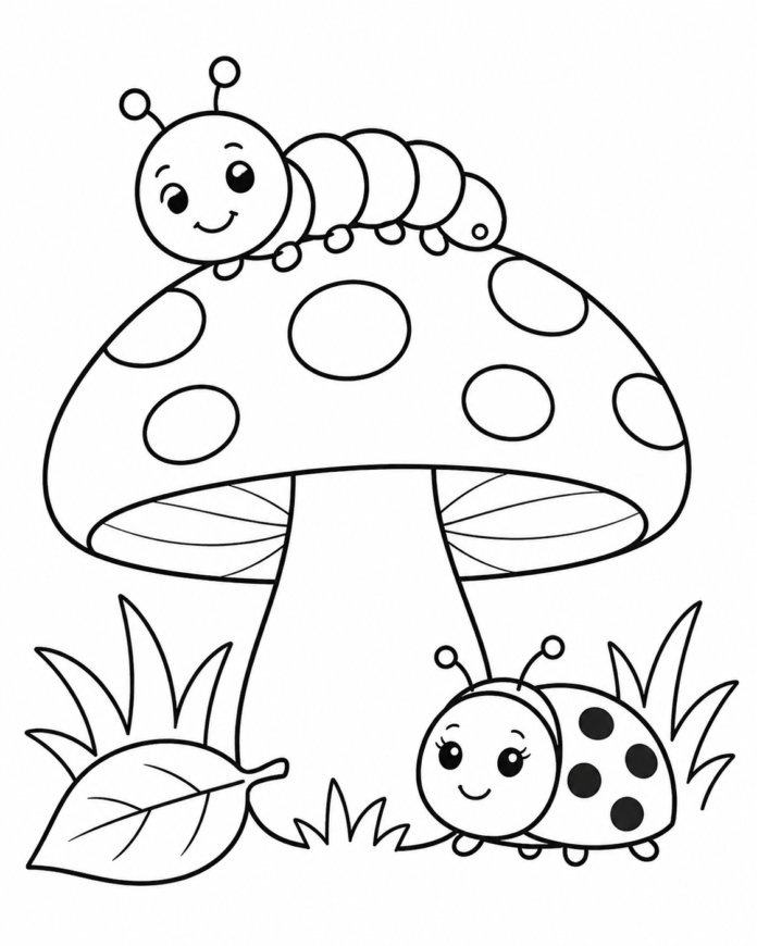 Download the free Ladybugs and Mushroom Coloring Page
