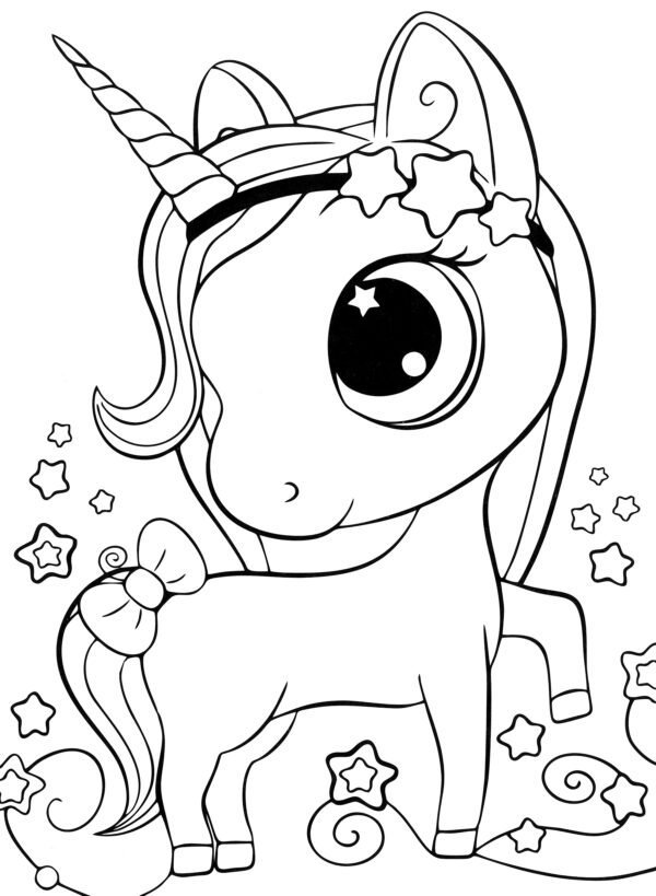 Çiçeklerle süslenmiş sevimli unicorn güzeli boyama sayfası