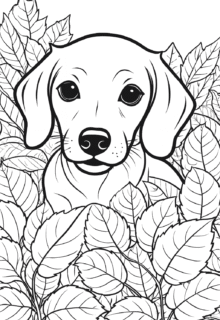 yaprakların arasında sevimli köpek çizimi boyama pdf indir