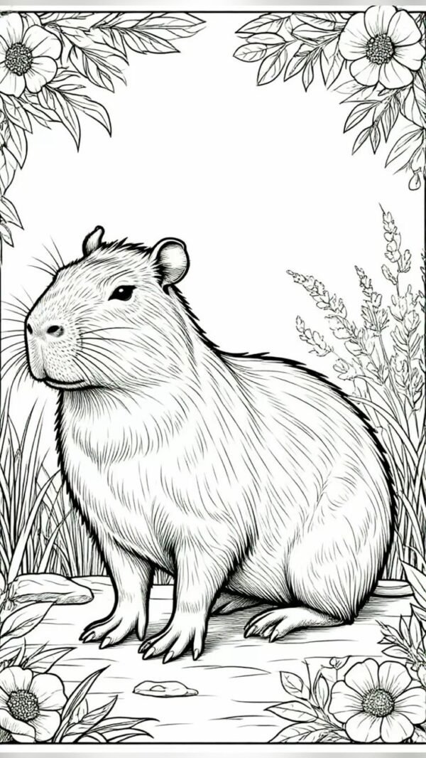 Gerçekçi Kapibara – A4 Pdf hayvan boyama sayfası indir ve yazdır