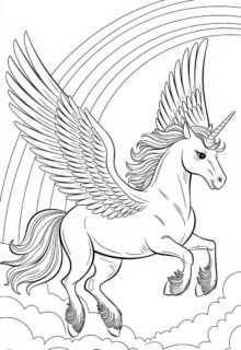 Gökyüzünde Gökkuşağıyla Uçan Kanatlı Unicorn — Ücretsiz PDF indir ve yazdır