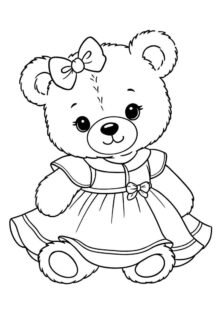 Elbiseli Sevimli Teddy Ayı Boyama Sayfası — Ücretsiz PDF indir ve yazdır