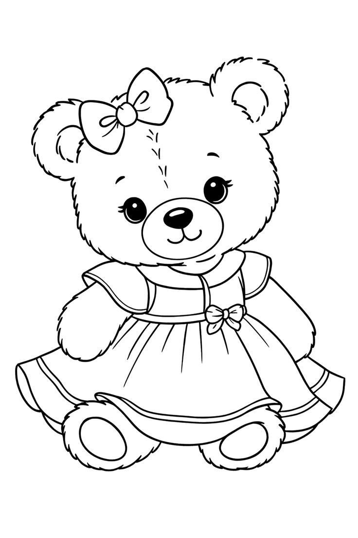 Elbiseli Sevimli Teddy Ayı Boyama Sayfası — Ücretsiz PDF indir ve yazdır