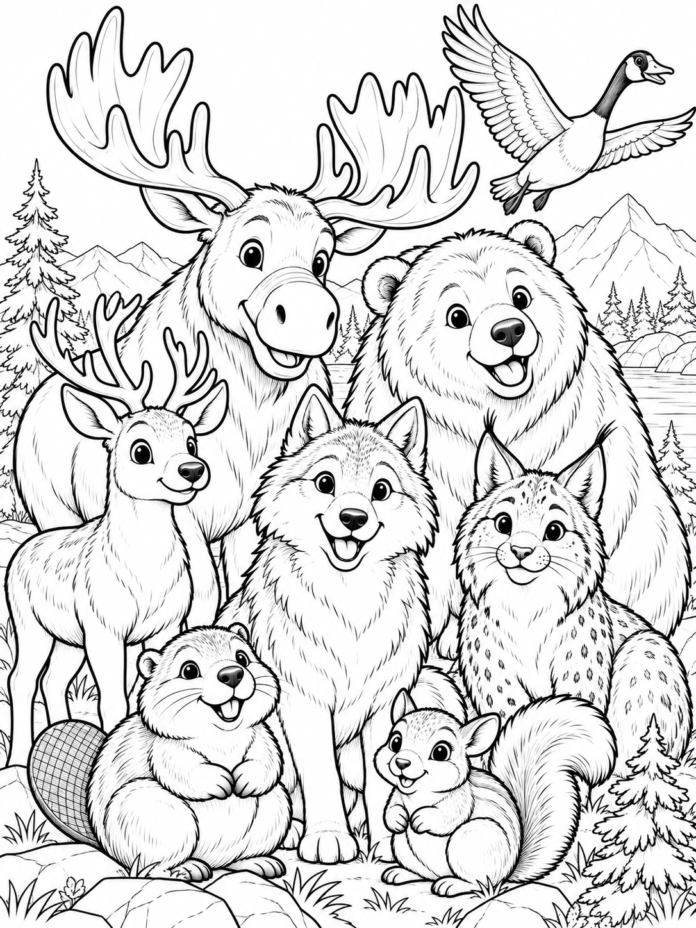 American Forest Animals Coloring Page – Free Printable Coloring Page