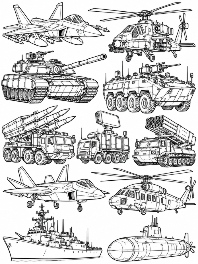 Military Vehicles Coloring Page – Free Printable Coloring Page
