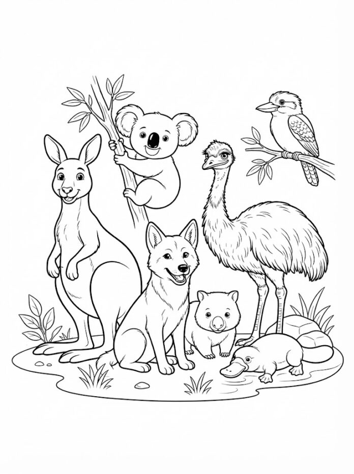 Wild Animals Of Australia Coloring Page – Free Printable Coloring Page