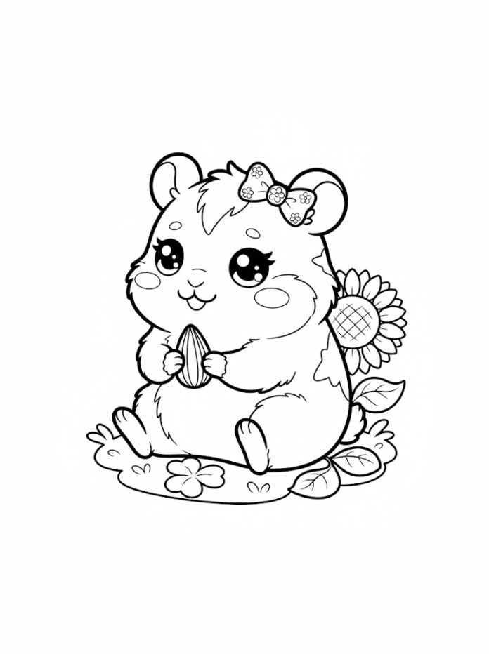 Cute Hamster with a Seed Coloring Page – Free Printable Coloring Page