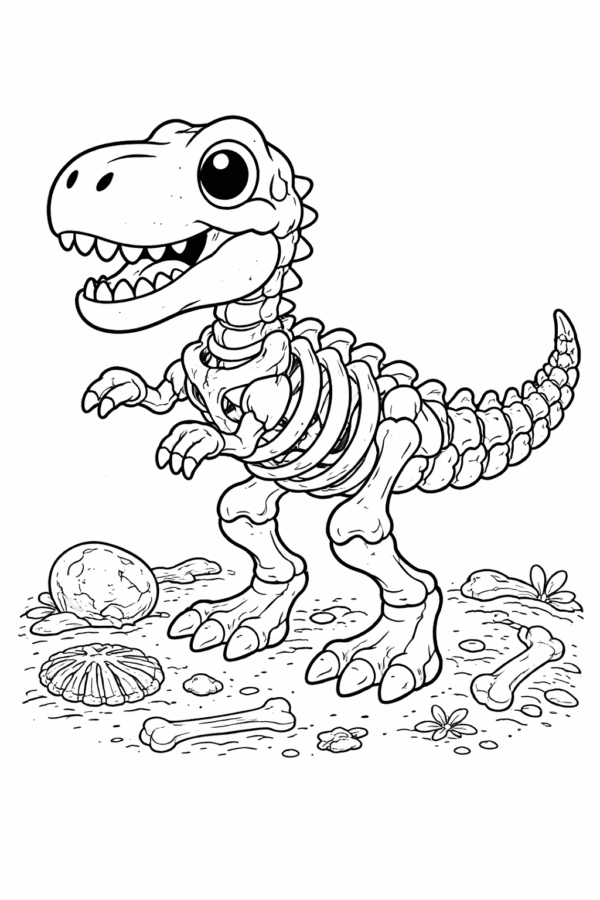 Sevimli dinozor iskeleti boyama sayfası