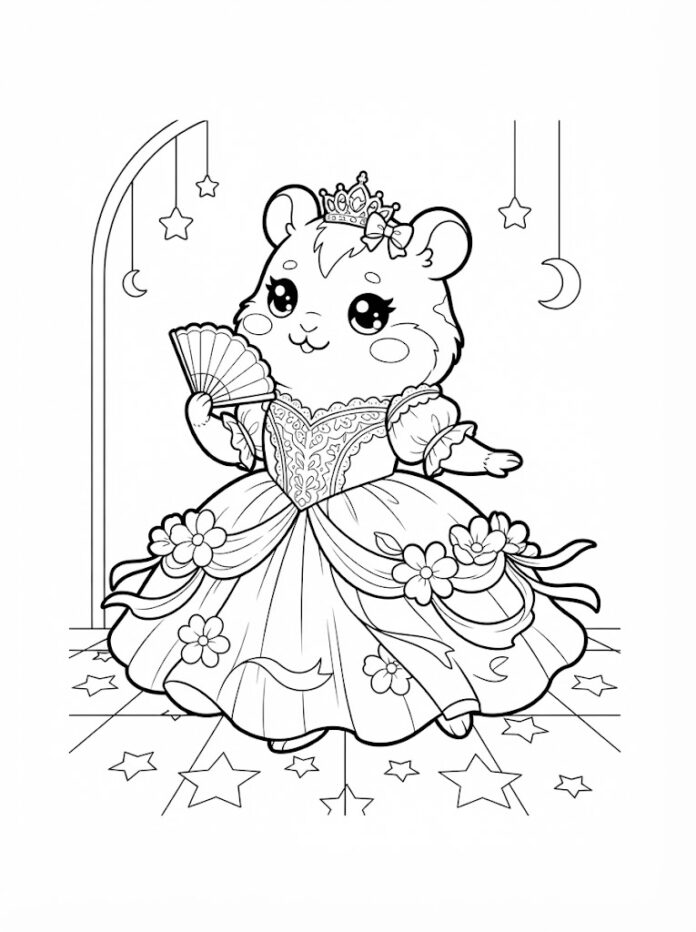 Princess Hamster at the Ball Coloring Page – Free Printable Coloring Page