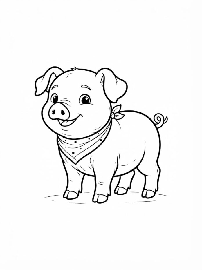 Cheerful Piglet With Bandana Coloring Page – Free Printable Coloring Page