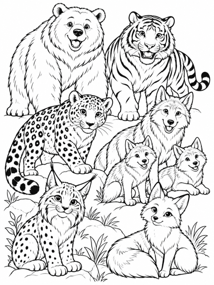 Large Wild Predators Coloring Page – Free Printable Coloring Page