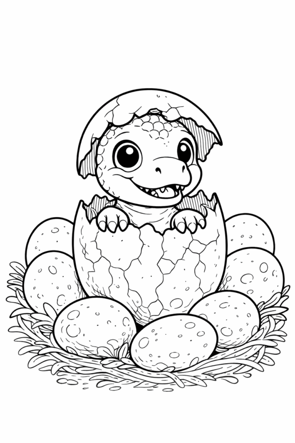 Yumurtadan çıkan sevimli yavru dinozor boyama sayfası