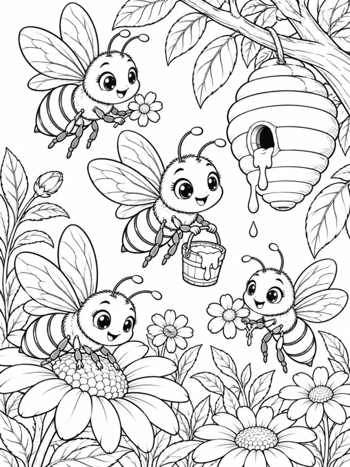 Busy Bees Coloring Page – Free Printable Coloring Page