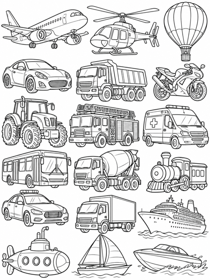 Vehicles Around Us Coloring Page – Free Printable Coloring Page