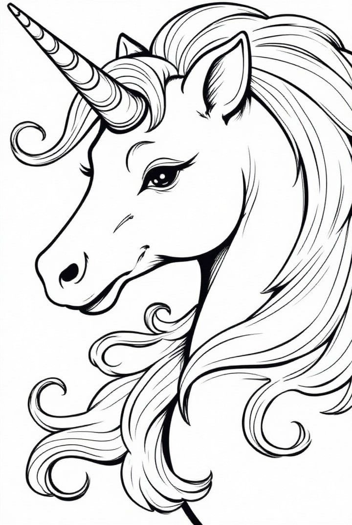 Asil ve Zarif Unicorn Portresi — Ücretsiz PDF indir ve yazdır