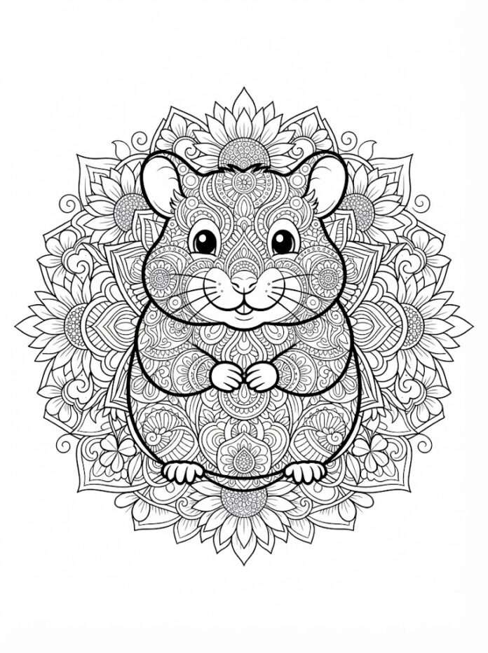 Hamster in Flowers Coloring Page – Free Printable Coloring Page