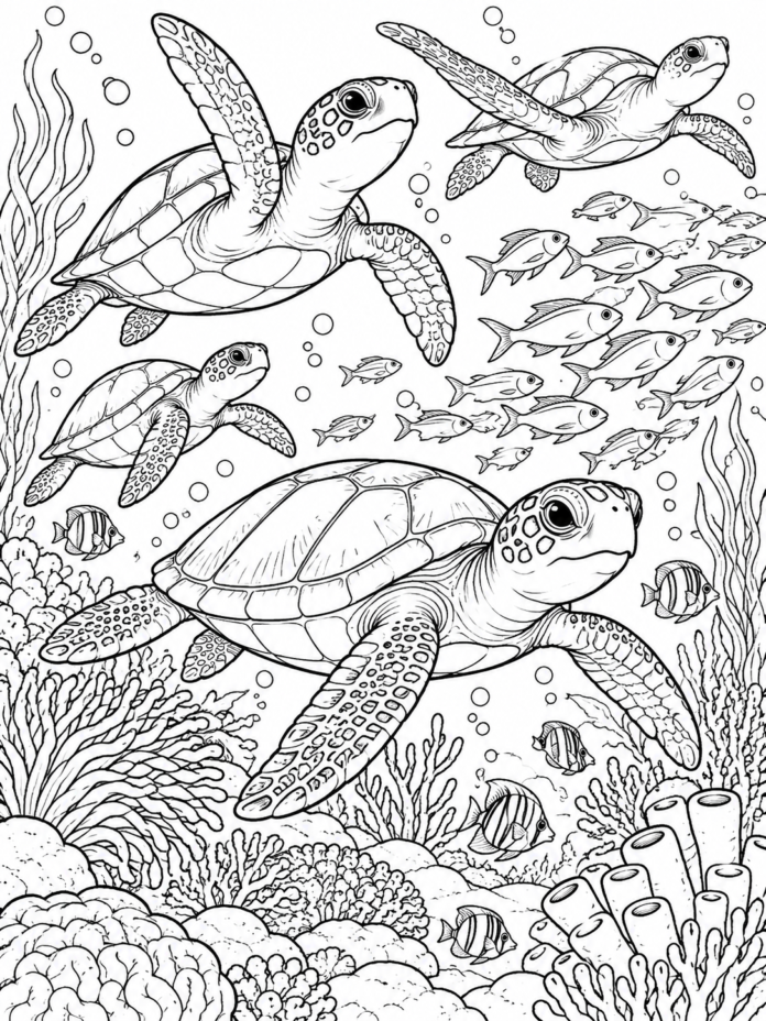 Sea Turtles Coloring Page – Free Printable Coloring Page