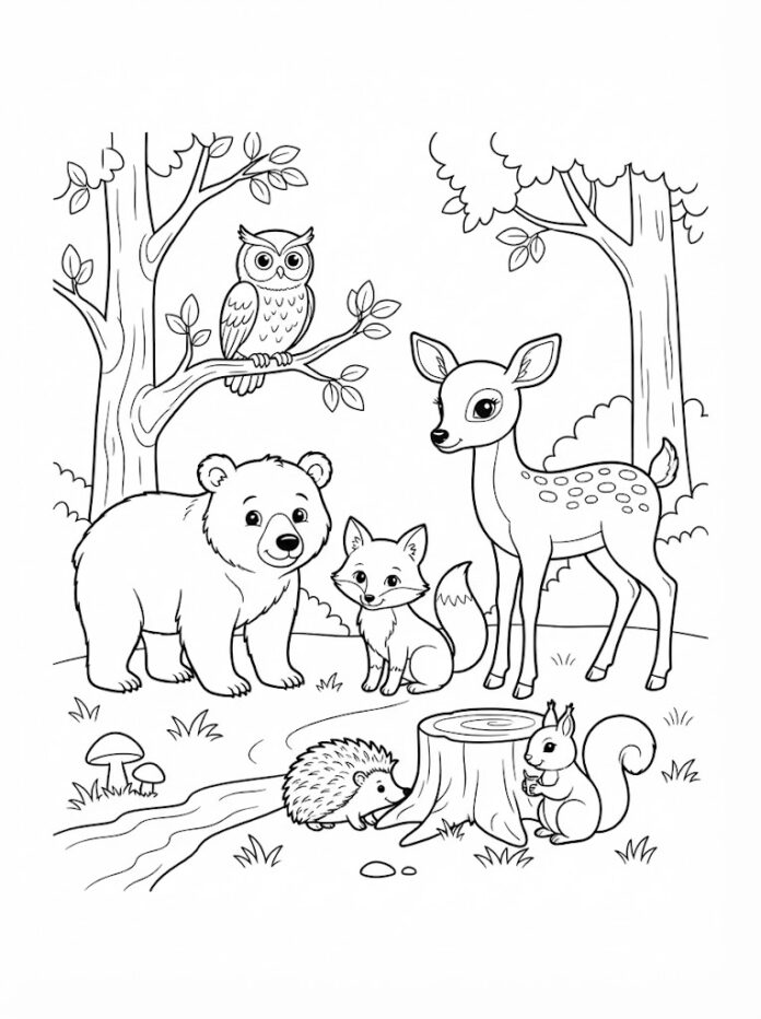 Friendly Forest Animals Coloring Page – Free Printable Coloring Page