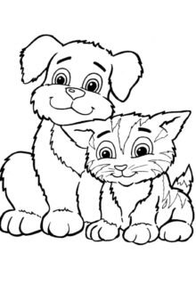 kedi ve köpek arkadaş boyama sayfası indir pdf yazdır