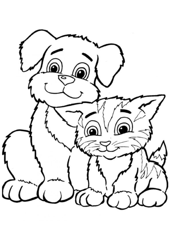 kedi ve köpek arkadaş boyama sayfası indir pdf yazdır