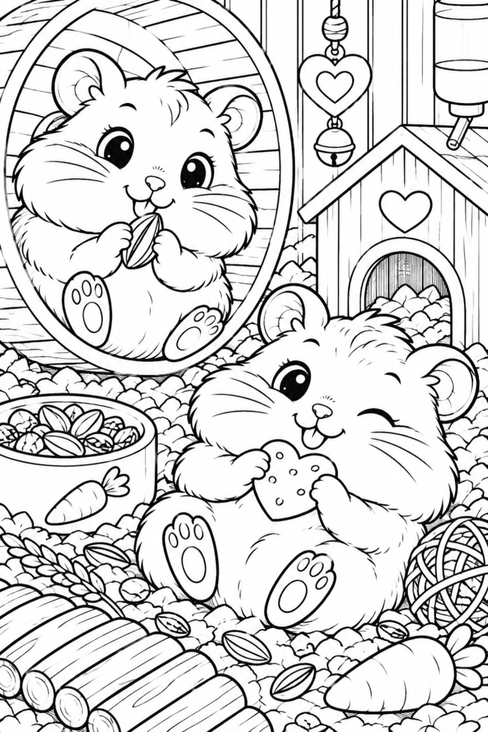 Evlerindeki Mutlu Hamsterlar Boyama Sayfası – Ücretsiz Boyama Resmi