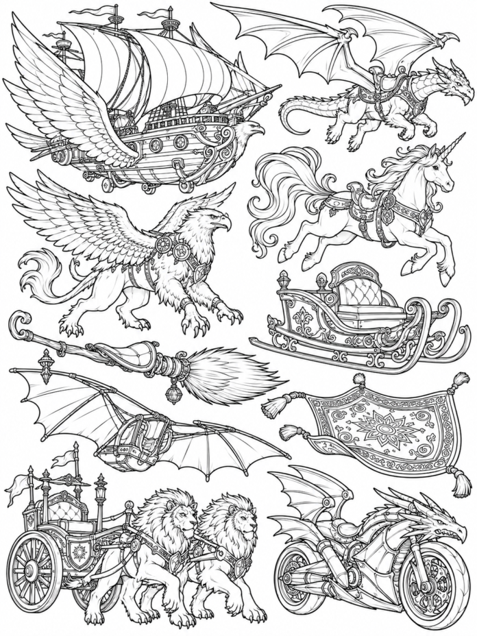 Fantasy Transport Coloring Page – Free Printable Coloring Page