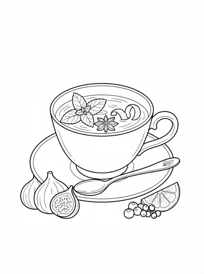 Aromatic Tea with Fig Coloring Page – Free Printable Coloring Page