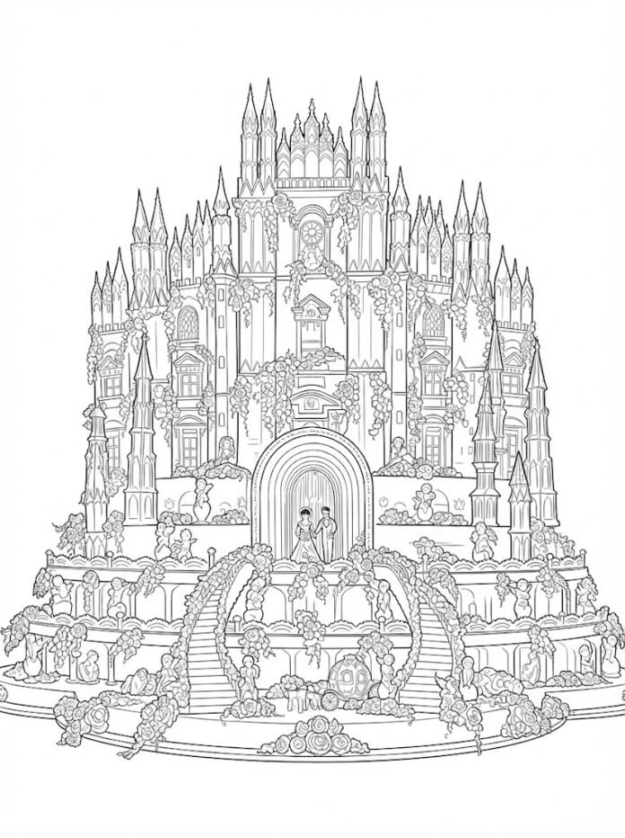 Castle Shaped Wedding Cake Coloring Page – Free Printable Coloring Page