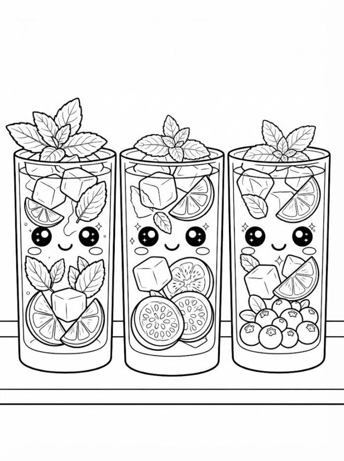 Kawaii Mojito Set Coloring Page – Free Printable Coloring Page