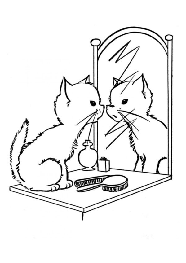 Boyama sayfası – aynaya bakan kedi