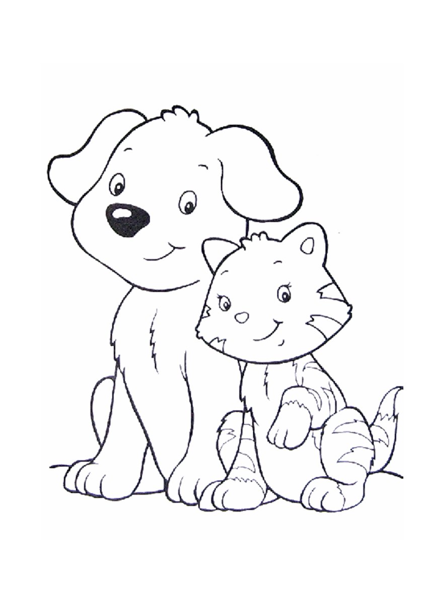 köpek ve kedi dostluğu boyama resmi pdf indir yazdır