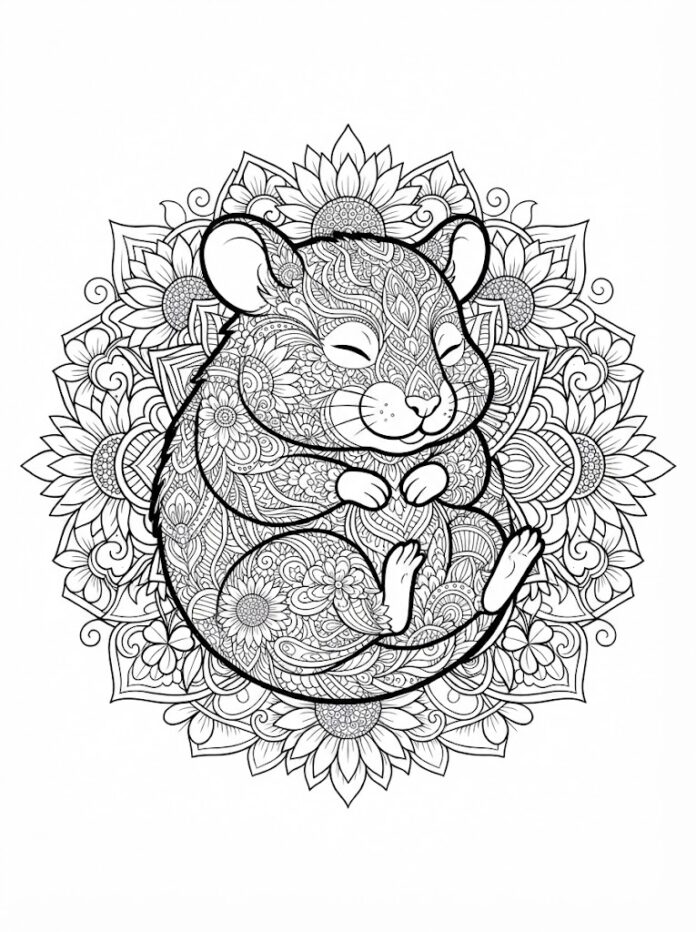 Sleeping Hamster in Mandala Coloring Page – Free Printable Coloring Page