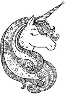 Hayalperest unicorn portresi boyama sayfası — ücretsiz çizim çocuklar ve yetişkinler için