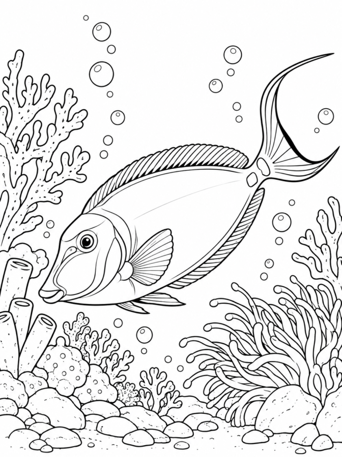 Fish Among Corals Coloring Page – Free Printable Coloring Page