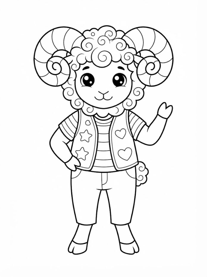 Stylish Ram Coloring Page – Free Printable Coloring Page