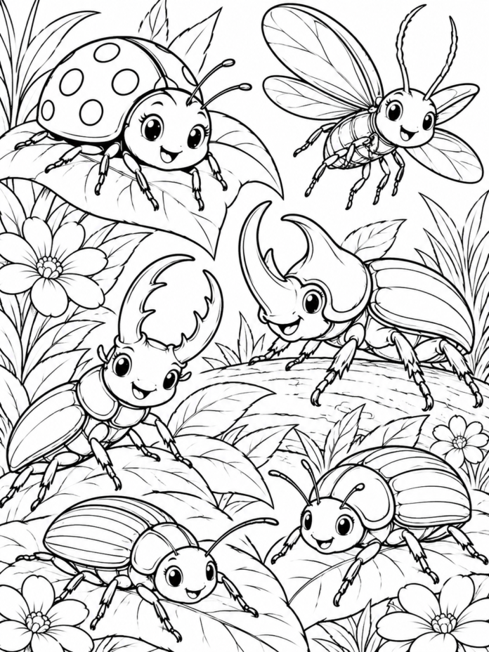 Happy Bugs Coloring Page – Free Printable Coloring Page