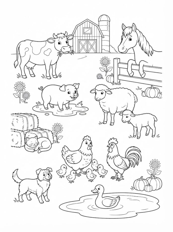 Cheerful Farm Residents Coloring Page – Free Printable Coloring Page