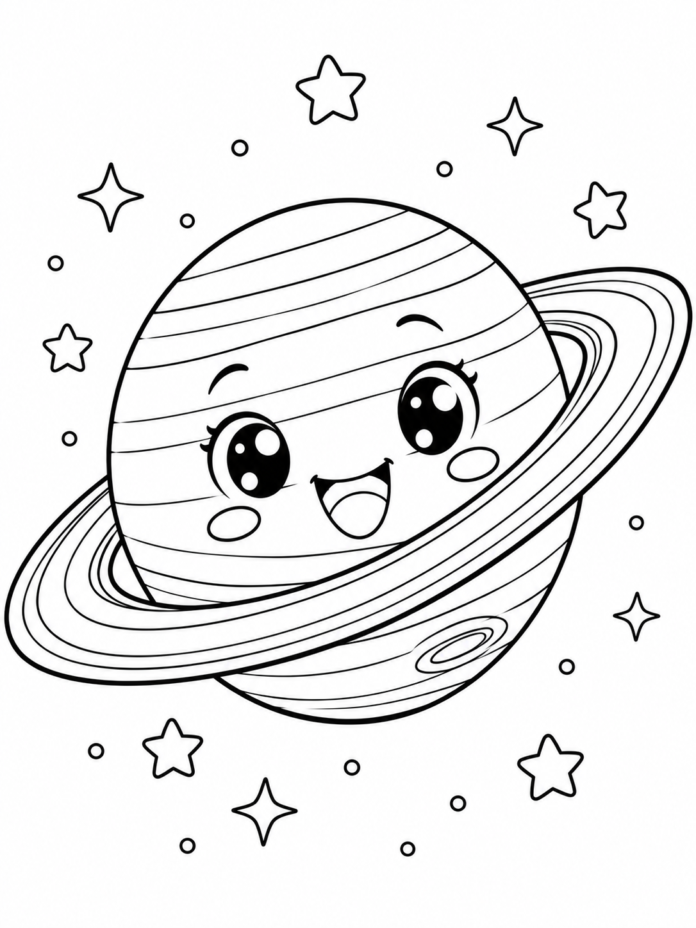 Happy Saturn Coloring Page – Free Printable Coloring Page