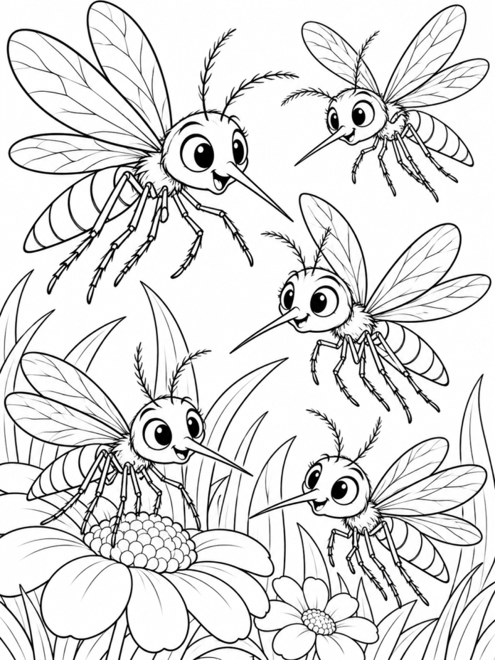 Happy Mosquitoes Coloring Page – Free Printable Coloring Page