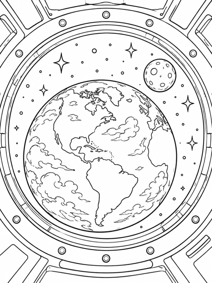 Раскраска Вид из иллюминатора – Бесплатная разукрашка для детей