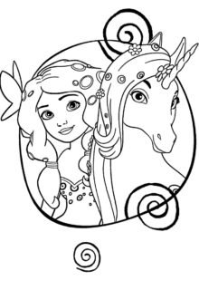 Prenses ve unicorn arkadaşlığı boyama sayfası — çocuklar için ücretsiz çizim