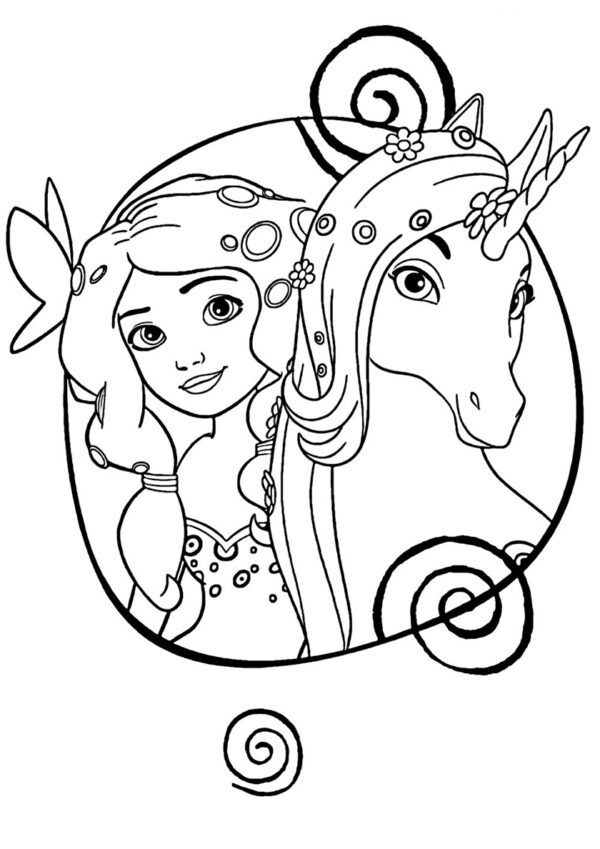 Prenses ve unicorn arkadaşlığı boyama sayfası — çocuklar için ücretsiz çizim
