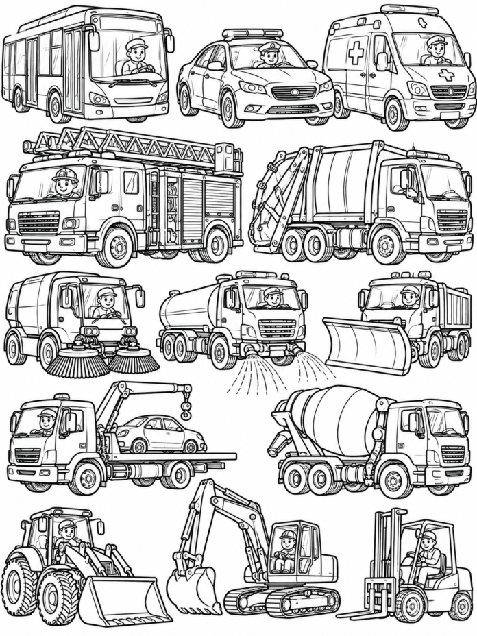 Service Vehicles Coloring Page – Free Printable Coloring Page