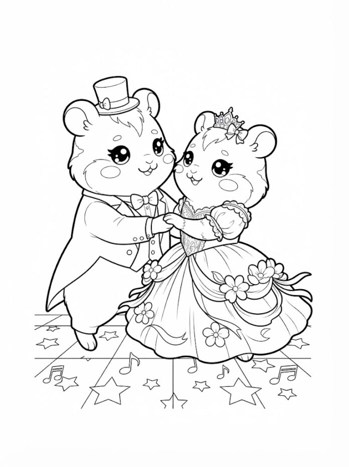 Waltz of the Cute Hamsters Coloring Page – Free Printable Coloring Page