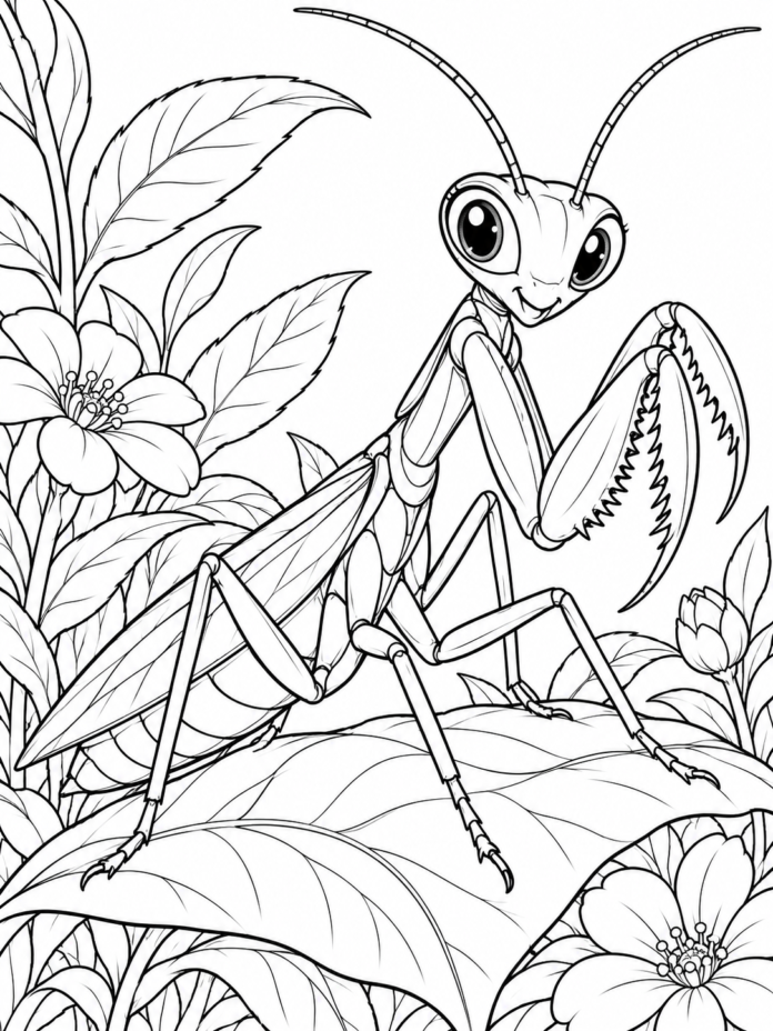 Friendly Praying Mantis Coloring Page – Free Printable Coloring Page