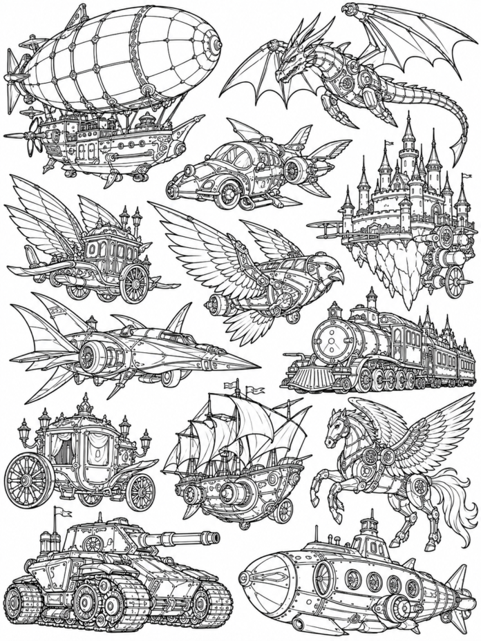 Steampunk Adventures Coloring Page – Free Printable Coloring Page