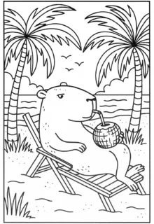 Tatil Keyfi Yapan Kapibara – A4 Pdf hayvan boyama sayfası indir ve yazdır