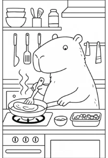 Mutfakta Yemek Yapan Kapibara – A4 Pdf hayvan boyama sayfası indir ve yazdır