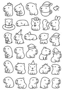 Mini Kapibaralar Koleksiyonu – A4 Pdf hayvan boyama sayfası indir ve yazdır