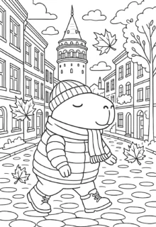 İstanbul’da Sonbahar Gezintisi Kapibara – A4 Pdf hayvan boyama sayfası indir ve yazdır